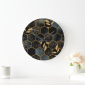 大理石エレガントおよび金ゴールド:抽象芸術六角テクスチャ ラージ壁時計 (ホーム)