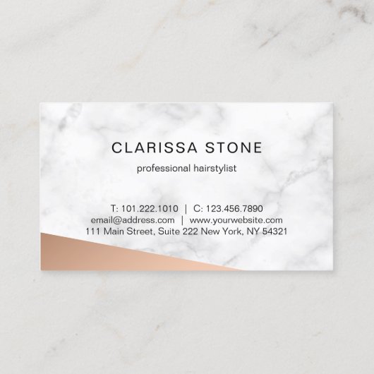 大理石エレガントとバラ金ゴールドのヘアスタイリスト 名刺 (裏面)