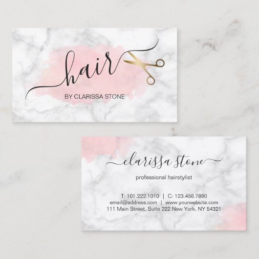 大理石エレガントと金ゴールドばさみ 名刺 (正面/裏面)