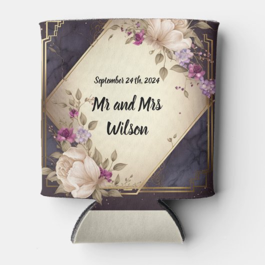 大理石エレガントに白と紫の花 缶クーラー (正面)