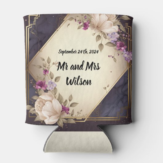 大理石エレガントに白と紫の花 缶クーラー (裏面)