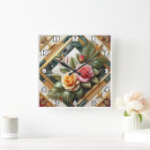 大理石エレガントに装飾の離れ付いたバラ スクエア壁時計 (ホーム)