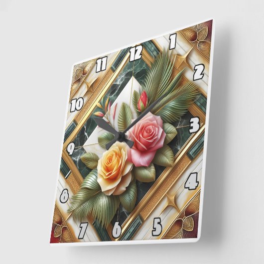 大理石エレガントに装飾の離れ付いたバラ スクエア壁時計 (傾斜)