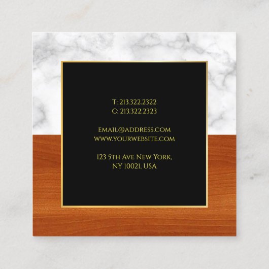 大理石エレガントウッドブラック金ゴールドラグジュアリープレーン スクエア名刺 (裏面)