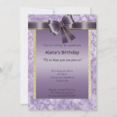 大理石エレガントグリッター金ゴールドパープルボウ 招待状 (正面)