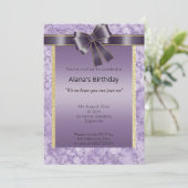 大理石エレガントグリッター金ゴールドパープルボウ 招待状 (スタンド正面)