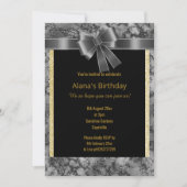 大理石エレガントグリッター金ゴールドブラックボウ 招待状 (正面)