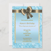 大理石エレガントグリッター金ゴールドブルーボウ 招待状 (正面)