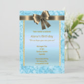 大理石エレガントグリッター金ゴールドブルーボウ 招待状 (スタンド正面)