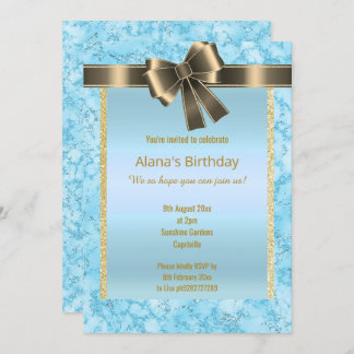 大理石エレガントグリッター金ゴールドブルーボウ 招待状