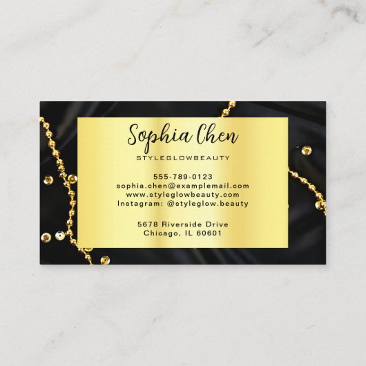 大理石エレガントサロンカードと金ゴールドグリッター 名刺 (裏面)