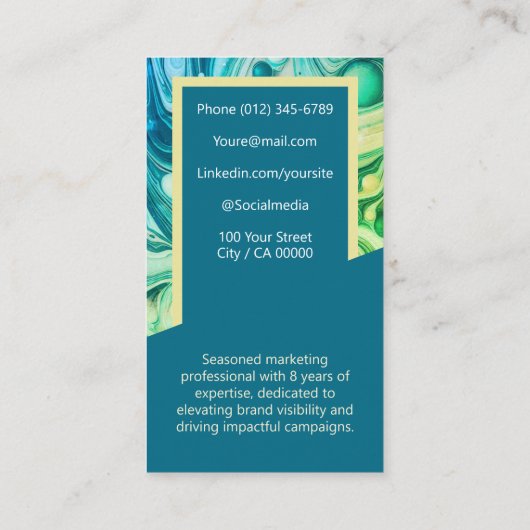 大理石エレガントジョブシーカークラシーティール（緑がかった色）グリーンイエロー 名刺 (裏面)