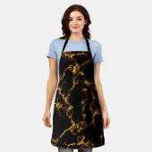 大理石エレガントスタイル3 -黒の金ゴールド エプロン (着用した状態)