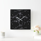 大理石エレガントスタイル4 – 白黒 スクエア壁時計 (ホーム)