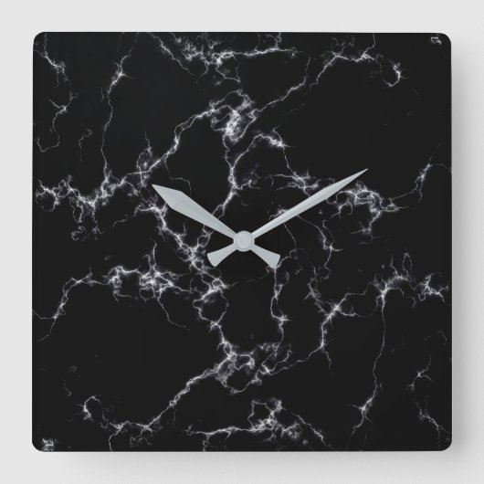 大理石エレガントスタイル4 -白黒 スクエア壁時計 (正面)