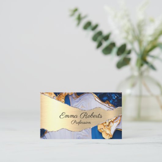 大理石エレガントタイポグラフィティール（緑がかった色）アゲート名刺 名刺 (スタンド正面)