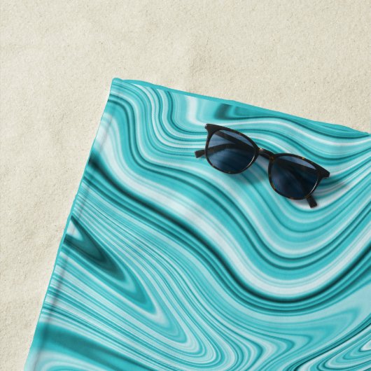 大理石エレガントターコイズスクリプト名  ビーチタオル (インサイチュ)