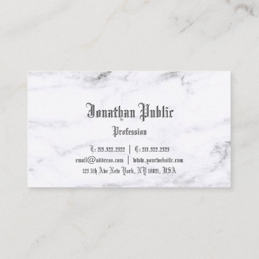 大理石エレガントデザインクラシックフォントトレンディープレーン 名刺 (裏面)