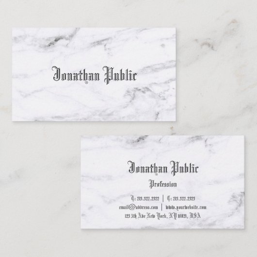 大理石エレガントデザインクラシックフォントトレンディープレーン 名刺 (正面/裏面)