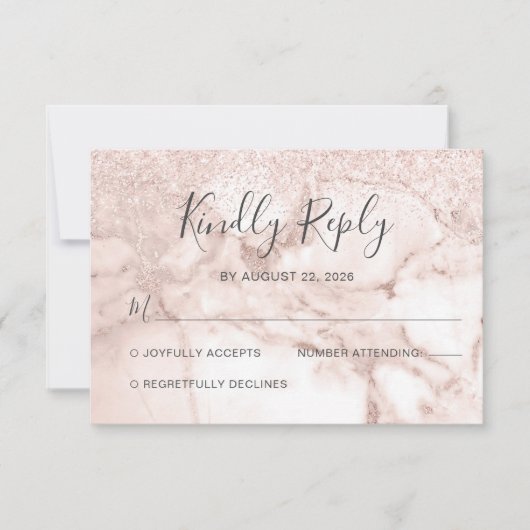 大理石エレガントバラ金ゴールドグリッター 出欠カード (正面)