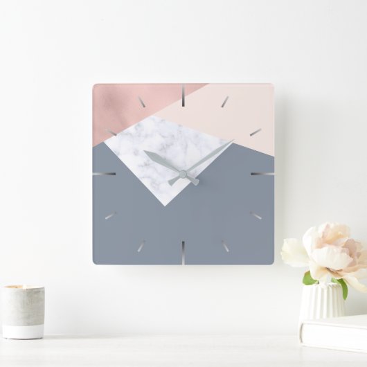 大理石エレガントバラ金ゴールドグレーベージュ幾何学模様 スクエア壁時計 (ホーム)