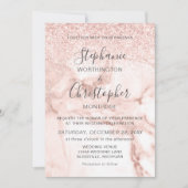 大理石エレガントバラ金ゴールド結婚グリッター 招待状 (正面)