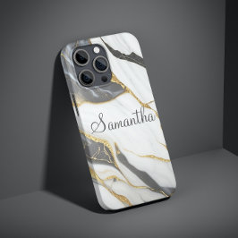 大理石エレガントパーソナライズされた金ゴールドグレーと白 Case-Mate iPhone 14 PROケース
