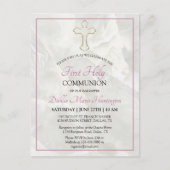 大理石エレガントピンクの女の子の最初の神聖な聖餐会 インビテーションポストカード (正面)