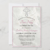 大理石エレガントピンクの女の子の最初の神聖な聖餐会 招待状 (正面)