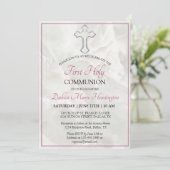 大理石エレガントピンクの女の子の最初の神聖な聖餐会 招待状 (スタンド正面)