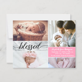 大理石エレガントピンク賛美スクのスクリプトBaby Girl写真 マグネット招待状