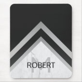 大理石エレガントブラックシルバーシェブロンモノグラム マウスパッド (正面)