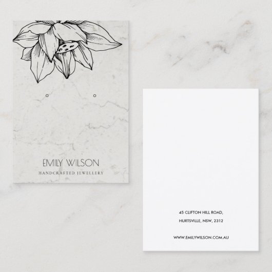 大理石エレガントブラックロータスシンプルイヤリング表示器 名刺 (正面/裏面)