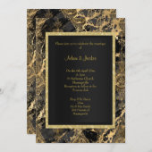 大理石エレガントブラック金ゴールドビンテージ結婚式 招待状 (正面/裏面)