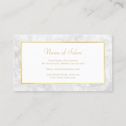 大理石エレガントヘアスタイリスト金ゴールドのシアーズとバラ 名刺 (裏面)