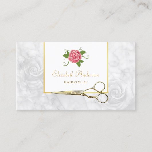 大理石エレガントヘアスタイリスト金ゴールドのシアーズとバラ 名刺 (正面)