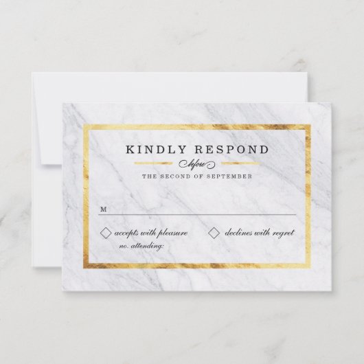 大理石エレガントモダンおよび金ゴールドRSVPカード 出欠カード (正面)