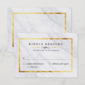 大理石エレガントモダンおよび金ゴールドRSVPカード 出欠カード (正面/裏面)
