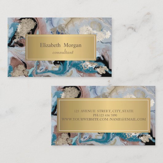 大理石エレガントモダンの金ゴールド 名刺 (正面/裏面)