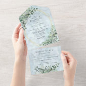 大理石エレガントユーカリプトゥスダスティブルー結婚ズ オールインワン招待状 (貼ってはがせる)