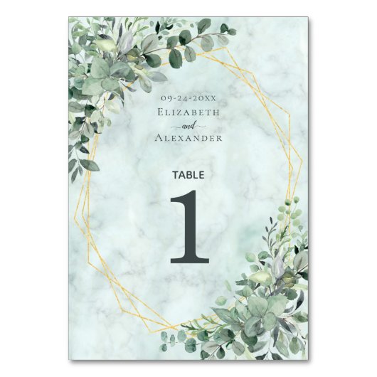 大理石エレガントユーカリ幾何結婚の テーブルナンバー (正面)