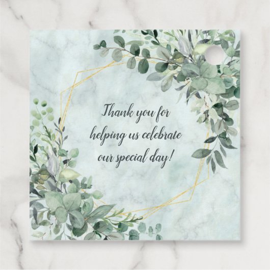 大理石エレガントユーカリ緑の金ゴールド結婚ズ フェイバータグ (裏面)