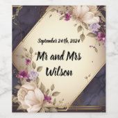 大理石エレガントワインに白と紫の花 ワインラベル (シングルラベル)