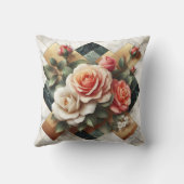 大理石エレガント上のカラフルバラの配置 クッション (裏面)