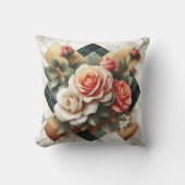 大理石エレガント上のカラフルバラの配置 クッション (正面)