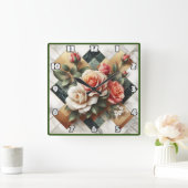 大理石エレガント上のカラフルバラの配置 スクエア壁時計 (ホーム)