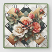 大理石エレガント上のカラフルバラの配置 スクエア壁時計 (正面)