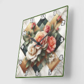 大理石エレガント上のカラフルバラの配置 スクエア壁時計 (傾斜)