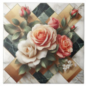 大理石エレガント上のカラフルバラの配置 タイル (正面)