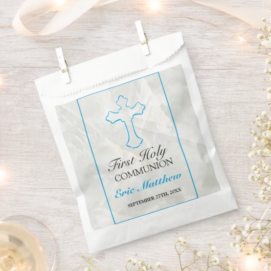 大理石エレガント付き最初の聖餐式ブルークロス フェイバーバッグ (クリップ留めされた状態)